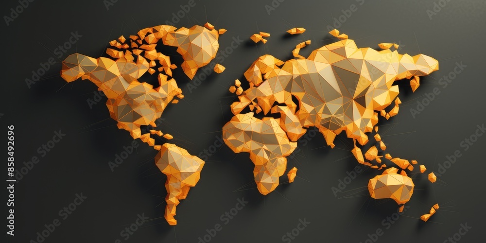 Poster polygonal world map on a dark background. the various bright world map made from polygon material. g
