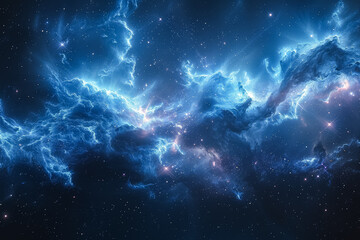 Obraz premium A space scene with a pink planet and a purple cloud. The sky is filled with stars and the clouds are pink