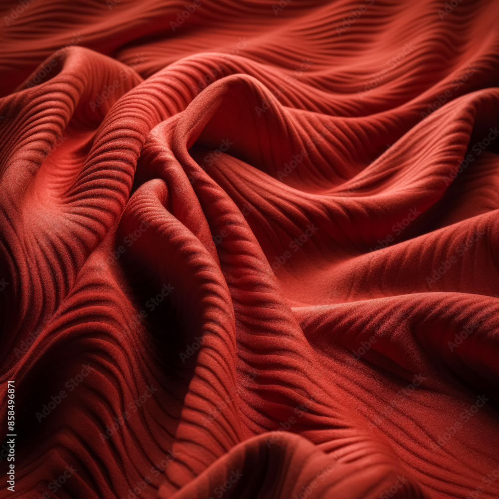 Poster a red fabric with a pattern is folded and rolled up. the image has a warm and cozy feeling, as if it