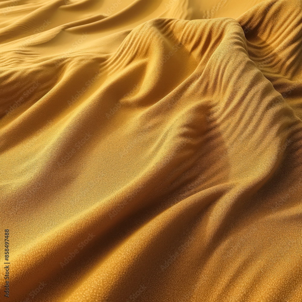 Poster a yellow fabric with a wavy texture. the fabric is smooth and shiny. the color of the fabric is brig