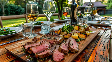 Obraz premium Marinated London Broil with Potatoes and Broccoli