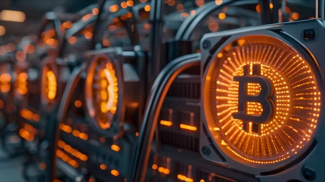 Discover the world of cryptocurrency through detailed images of bitcoin mining and the futuristic potential of blockchain technology. Concept Cryptocurrency, Bitcoin Mining, Blockchain Technology