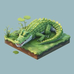 Obraz premium A low poly crocodile rests on a grassy patch