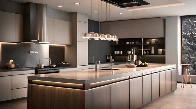 Luxury kitchen with an island. Modern interior in luxury house. Interior of a modern kitchen