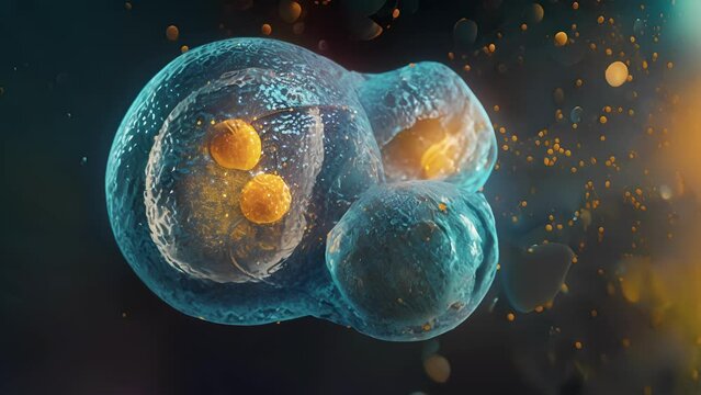 A microscope view of the fusion of two somatic cell nuclei in the process of creating a cloned embryo.
