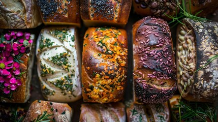 Exploring culinary artistry  capturing diverse bread creativity in realistic photography