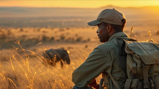 Dedicated Ranger Protecting Endangered Species in the African Wilderness. Concept Wildlife Conservation, Ranger Duties, African Ecosystems, Endangered Species Protection