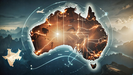 Futuristic Blue Travel Business Map Modern Australian Innovation in Transportation