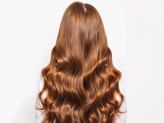 Naklejka premium Medium shot of Realistic photograph of an extremely long hair wig, solid white background, view from the back