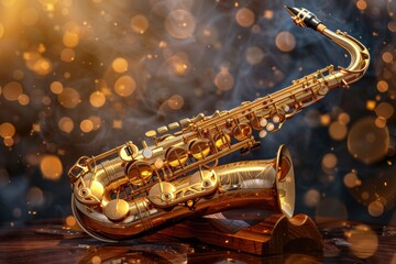 Fototapeta premium A Golden Saxophone Under Warm Lighting