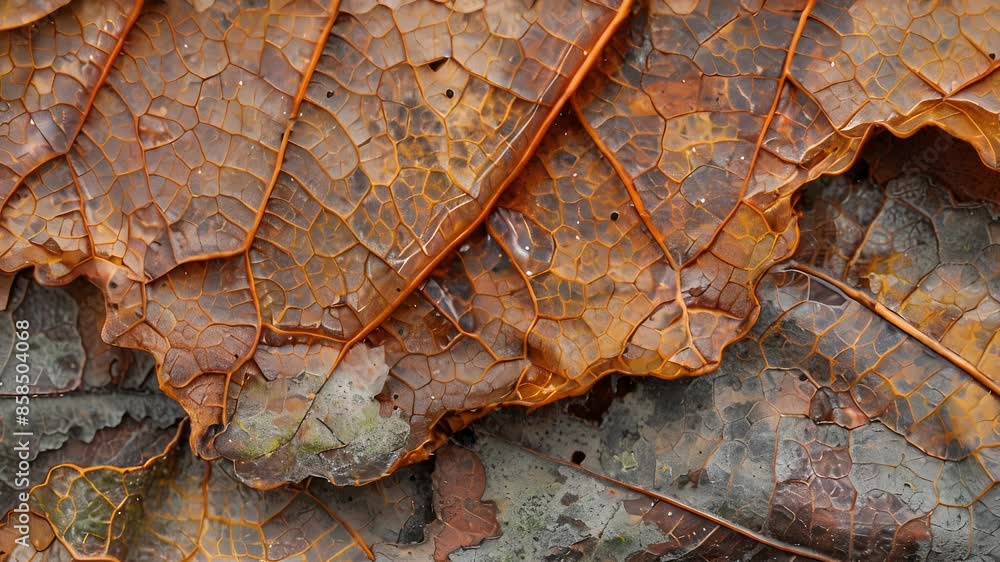 Poster a decomposing leaf its edges curled and brown with visible delicate s slowly disintegrating.