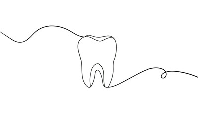 Teeth continuous line art drawing isolated on white background. Dentist. Teeth cleaning. Medical. Vector illustration