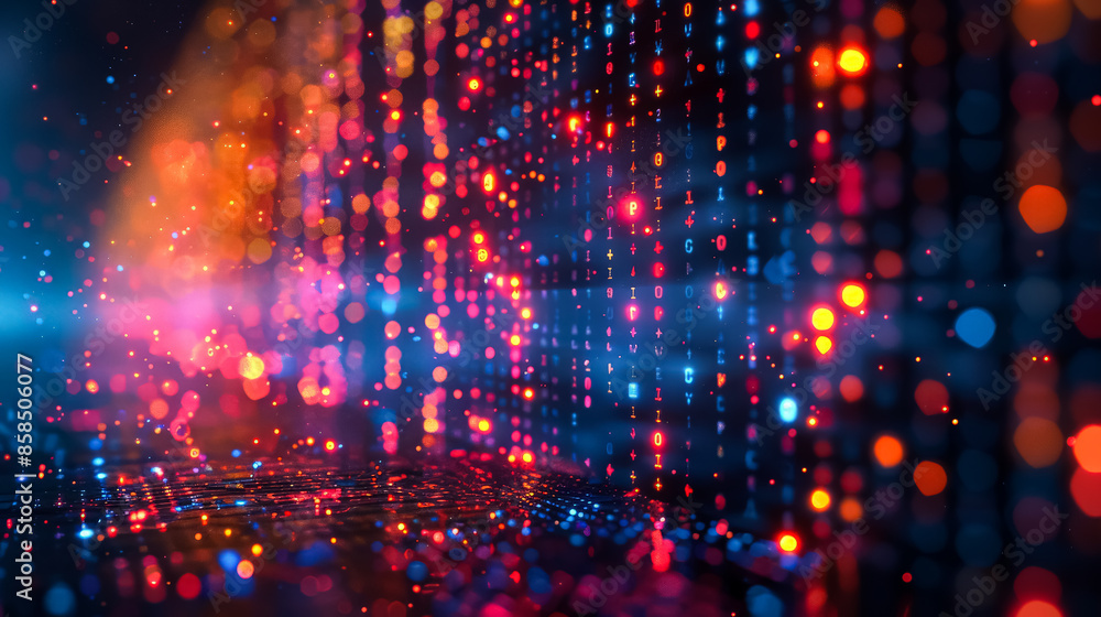 Poster a computer screen with a bunch of numbers and letters. the numbers are in different colors and are a