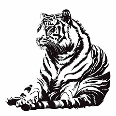 Obraz premium A black and white drawing of a tiger laying down