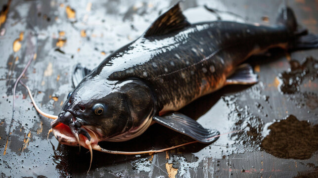 magazine quality photo of a fresh raw catfish