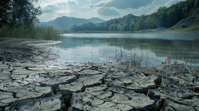 Drought reveals drying lake bed with scarce marine life   hasselblad camera captures realistic photo