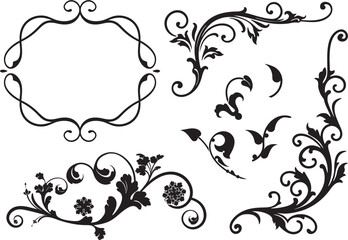 Vintage wrought iron corner ornaments and design elements, vector series. Wedding invitation filigrees. Set of exquisite and very clean wrought iron ornamental designs, vinyl and laser ready.