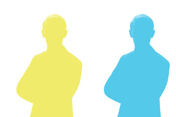 Man's silhouette. Avatar blue and yellow. Silhouette isolated on white