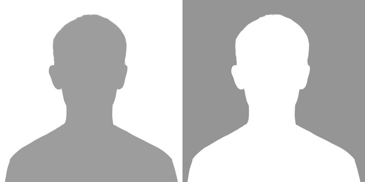 Silhouette of a young man. Avatar is gray. Set of silhouettes isolated on white and gray