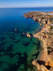 Aerial view of the beautiful coast of Portugal in the Algarve region