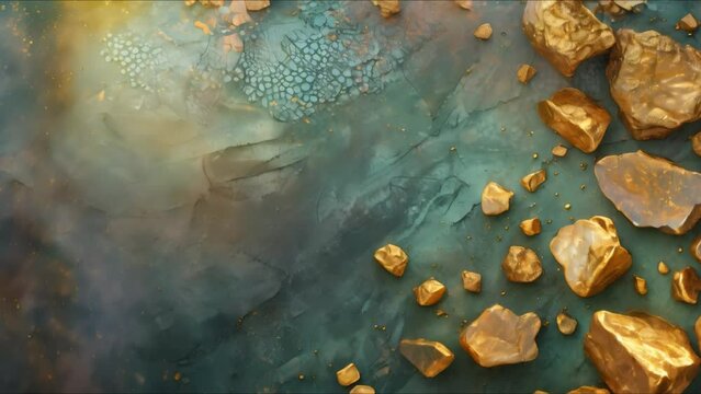 Precious Golden Nuggets of Pure Gold Ore Found in a Dark Mine. Concept Mining, Precious Metals, Gold Ore, Exploration, Dark Environment