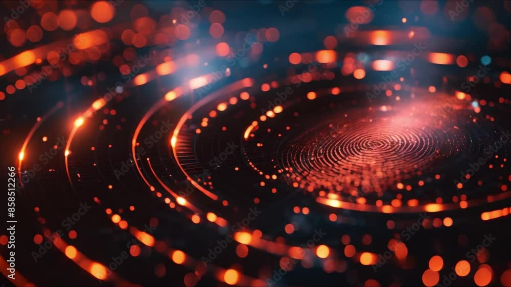 Poster neon cyber technology background with fingerprint safeguarding personal data and security. concept c
