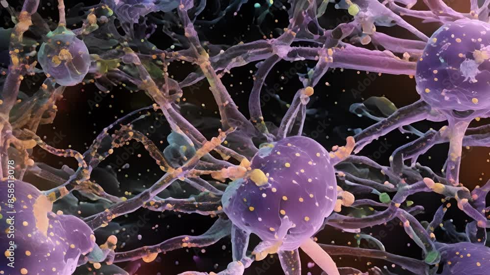 Poster glial cells in various shapes and sizes working together to maintain the structural integrity of the