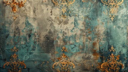 Antique wall with worn floral pattern