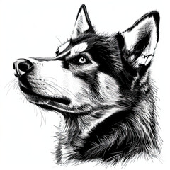 Fototapeta premium A black and white drawing of a siberian husky dog