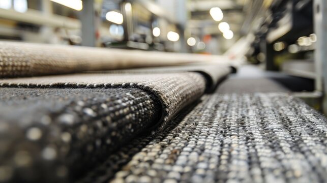 Close up photograph of factory production showcasing new design with creative carpet texture patterned surface