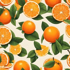 Seamless Pattern With Oranges, Citrus Fruit Background