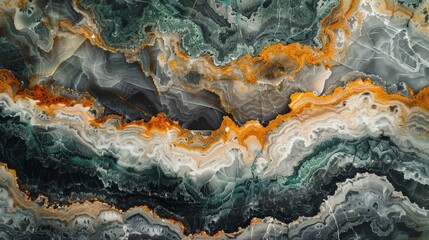Obraz premium Green, orange, and grey marble swirls