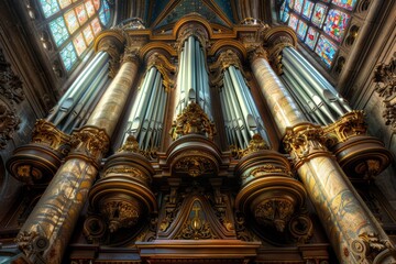 Cathedral Organ Pipes Reflecting Light