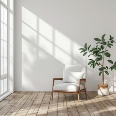 Modern Minimalist Interior with white wall and armchair