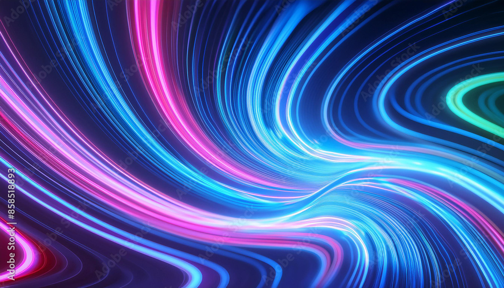 Poster abstract neon backdrop with swirling dynamic patterns in electric blues. energetic and futuristic
