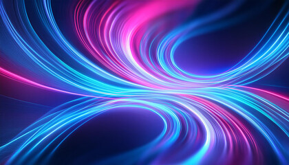 Abstract neon backdrop with swirling dynamic patterns in electric blues. Energetic and futuristic