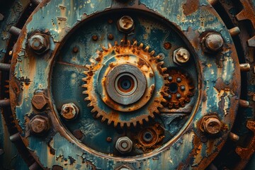 Fototapeta premium Rusty Gears: A Close-Up Look at Time
