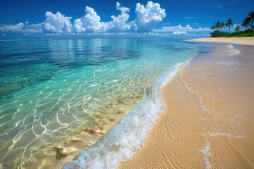 Tranquil Tropical Beach Shoreline With Clear Blue Water and Soft White Sand