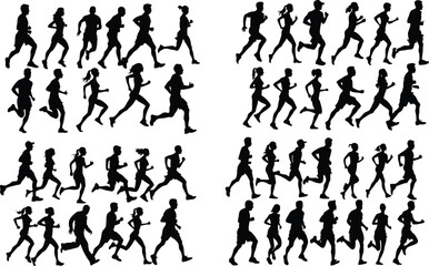 set of runner man woman silhouette sport illustration running vector jogging athlete run adult competition girl marathon set race athletic exercise fitness group