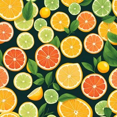 Seamless Pattern With Oranges, Citrus, Lime, Lemon  Fruit Background