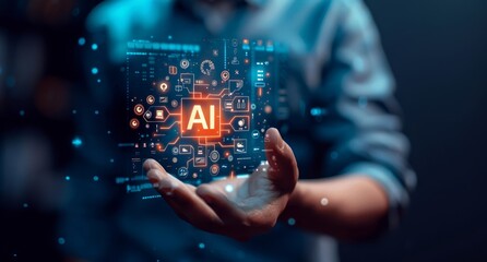 Person Holding a Hologram of AI Technology