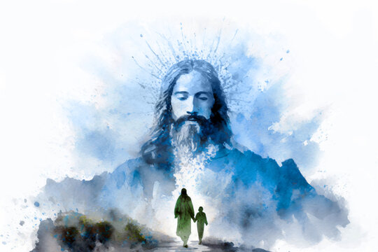 jesus watercolor sky portraid 