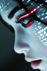 womans face, cyborg, ai, Beautiful simplified post-cybergoth forms, extremely subtle glowing inlaid subdermal algorithmic 