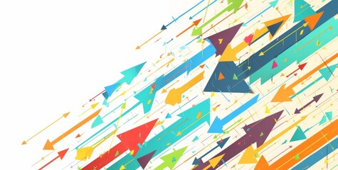 Colorful Line Diagram with Arrows Converging from Left Side on White Background