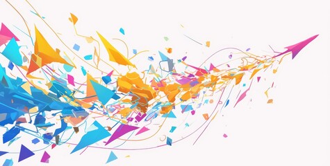 Fototapeta premium Colorful Line Diagram with Arrows Converging from Left Side on White Background