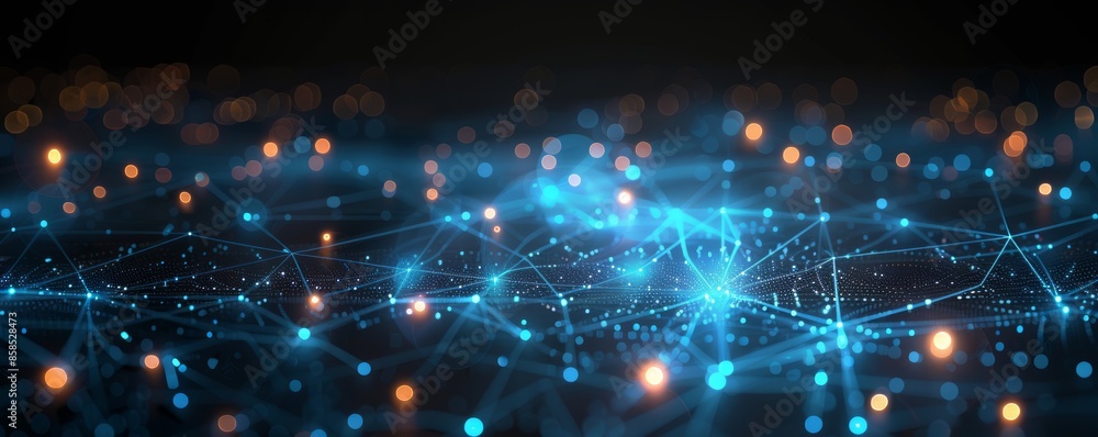 Poster abstract network pattern with blue glowing lines