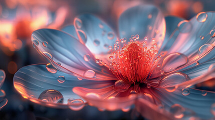 Holographic flower with metallic petals, 3D render, hd, with copy space