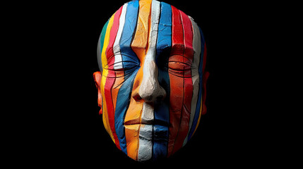 Naklejka premium Vivid colorful sculpted face isolated on black background