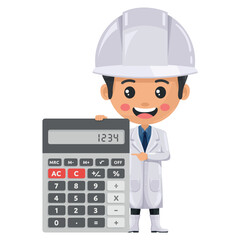 Quality control supervisor with a calculator for financial analysis, accounting and budget calculation. Food industry engineer. Chief food safety. Safety in food production and processing