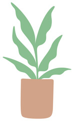 Potted Plant | Vector House Plant | Leafy Illustration | Minimalist Leaves In Pot